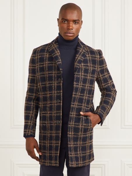 Guess Daily Palton Dintr-un Singur Piept Din Amestec De Lână Albastru Maro Macrocheck