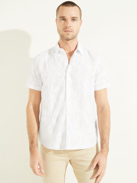 Cămașă Cu Flori Brodate Guess Alb Pur