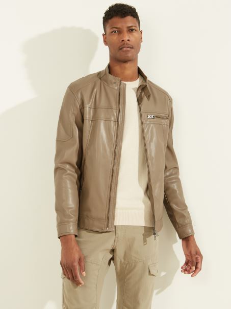 Geacă De Motociclist Din Piele Artificială Din Coajă De Nucă Guess