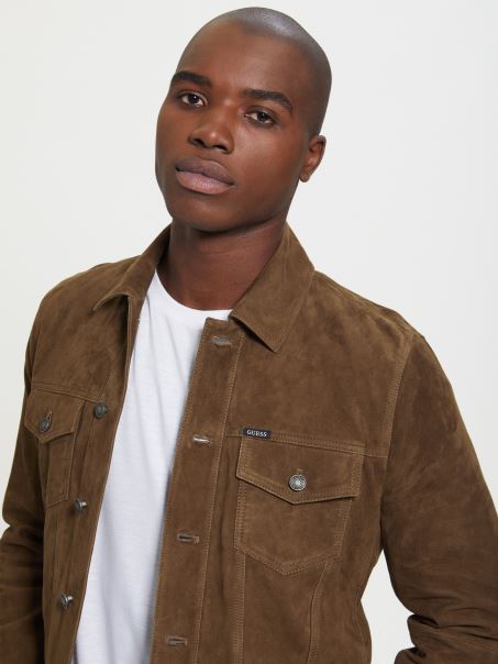 Geacă Trucker Din Piele Intoarsa Maro Multi Guess