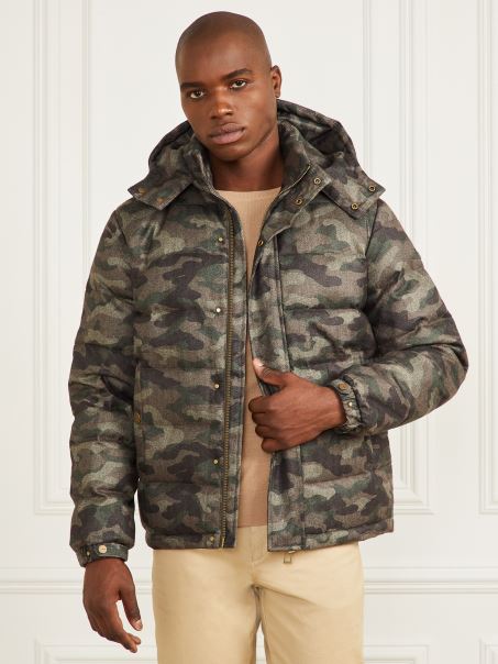 Geacă Pufă Cu Glugă Guess Camou Herringbone Melange