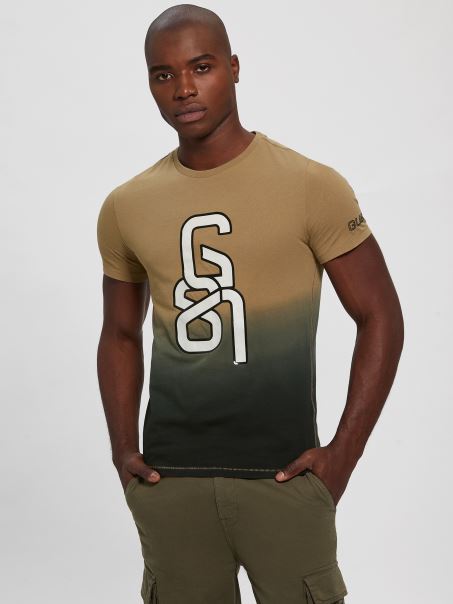 Tricou Cu Logo Guess Filip Dip-dye Macchiato și Combinație Neagră