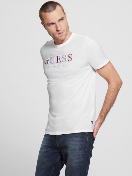 Tricou Cu Logo în Relief Guess Clean White