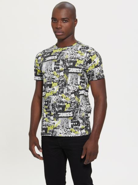 Tricou Cu Poster Alb Pur Multi Guess Eco Neon Graffiti
