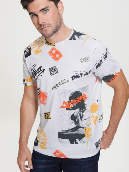 Guess Urban City Collage Tricou Alb Pur Multi