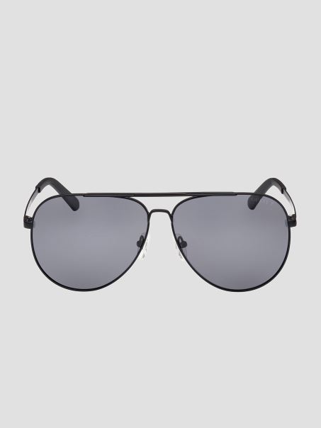 Ochelari De Soare Aviator Din Metal Polarizați Guess Negri
