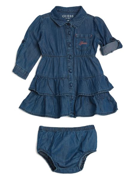 Rochie Din Denim Cu Etaje Guess Rinse Blue Night Wash (3-24 M)