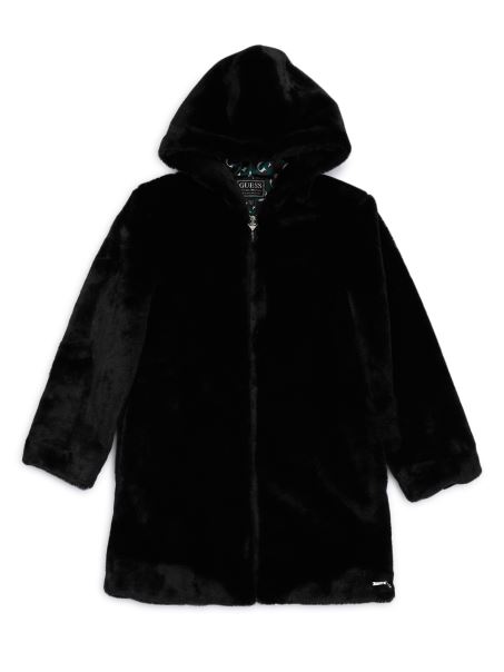 Geacă Din Blană Artificială Cu Glugă (7-16) Negru Jet Guess