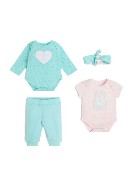 Set De Pantaloni și Bentite Pentru Cap Din Două Piese Guess Albastru Maya Roz (3-12 M)