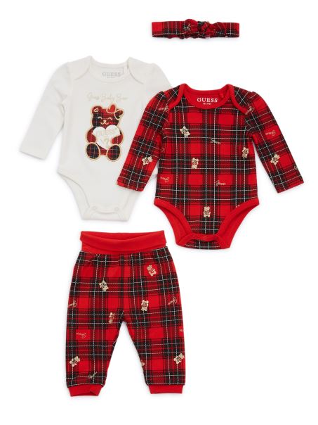 Set De Body și Pantaloni în Carouri Din 2 Piese Alb și Roșu (0-24 M) Guess