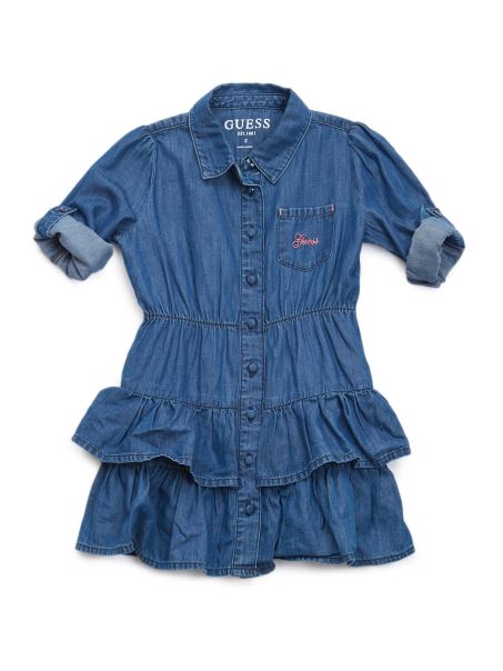 Clătire Albastru Spalare De Noapte Rochie Guess Din Denim Cu Etaje (2-7)