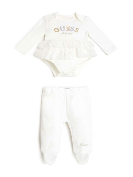 Set Body și Jambiere Din Velur și Tul (0-24m) Guess Salt White