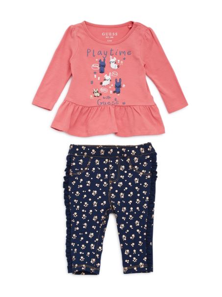 Playtime Top și Set De Blugi (0-24m) Drift Pink Guess