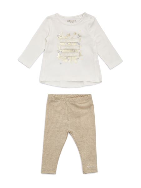 Set Tricou Metalic și Jambiere (0-24m) Guess Salt White