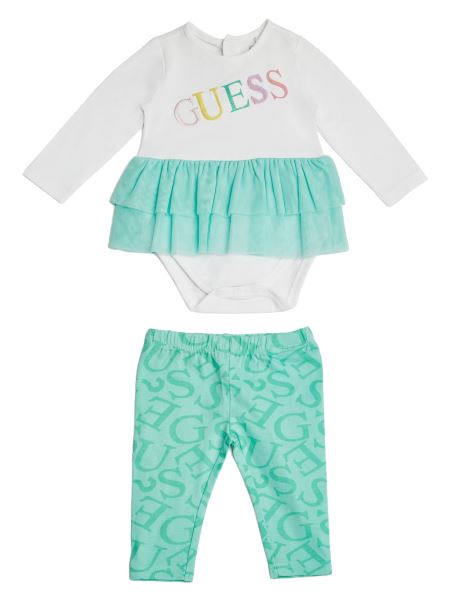 Set Body Cu Volane Alb Pur și Jambiere Guess (3-12 M)