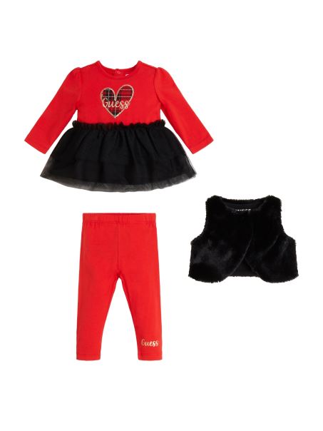 Vestă Din Blană Artificială Set Tricou și Jambiere Din Tul (0-24 M) Jet Black Guess