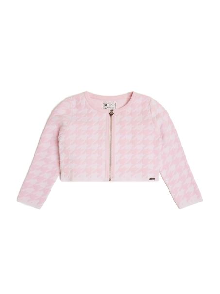 Cardigan Cu Fermoar Guess Cu Picior De Găin (7-14) Roz și Alb Pied De Po