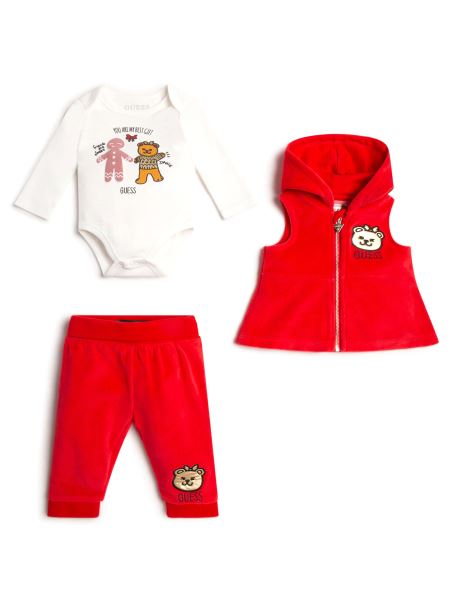 Guess Ursuleț De Pluș Vestă De Vacanță Set Body și Pantaloni De Jogging (0-24m) Boabe Strălucitoare