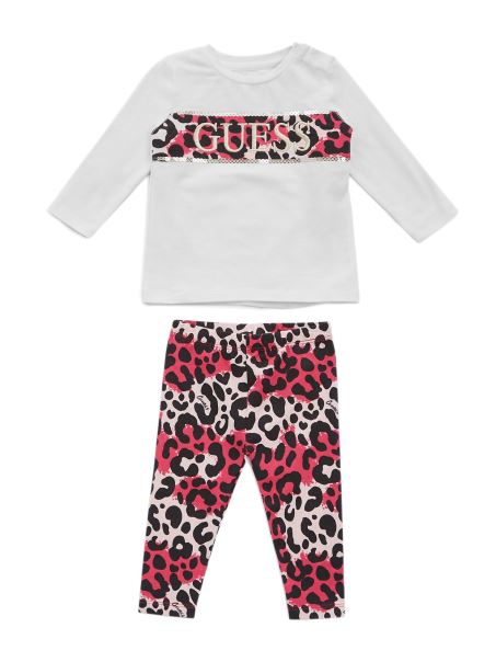 Set Tricou și Jambiere Guess Leopard (3-18m) Alb Sare