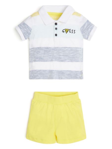 Set Polo și Pantaloni Scurți în Dungi (3-18m) Guess Wonder Dungă Galbenă