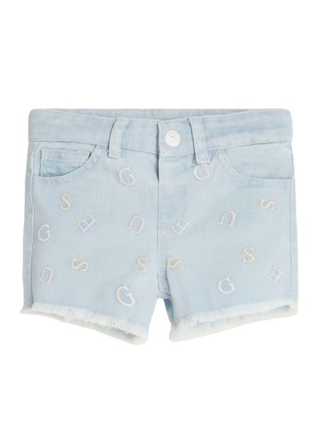Pantaloni Scurți Din Denim Cu Logo Brodat Scrisoare (2-7) Inimă și Litere Spălare Guess
