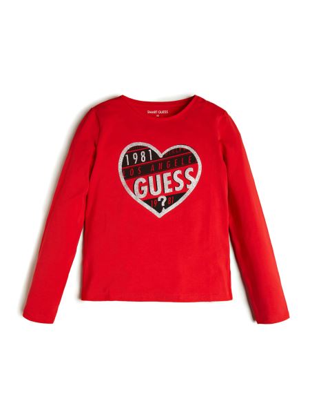 Tricou Cu Mânecă Lungă Guess Heart Logo (7-14) Necesar Roșu