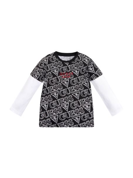 Tricou Cu Mânecă Lungă Cu Logo Stratificat (2-7) Imprimeu Triunghi Negru Guess