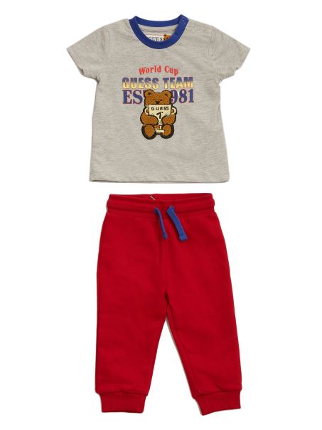 Set Tricou Cu Ursuleț și Pantaloni Activi Guess Light Stone Heather (3-18 M)