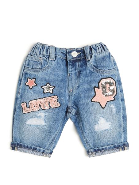 Pantaloni Guess Din Denim Cu Decolorare Albastru (2-7)