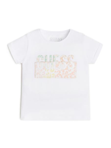 Tricou Cu Logo Leopard Cu Sclipici (2-7) Guess Pur Alb