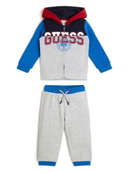 Top Activ Cu Glugă și Pantaloni (2-7) Combo Guess Gri Deschis și Roșu