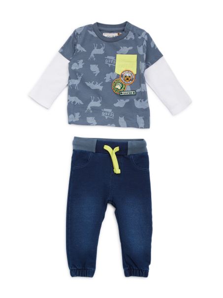 Set De Tricou Grafic și Blugi Guess Combo De Animale Pictate (0-24 M)