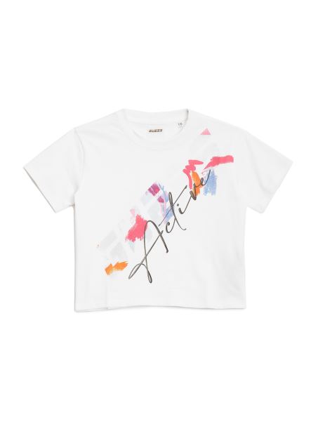 Brushstroke Logo Active Tee (8-14) Guess Allover Brushed Pop White
