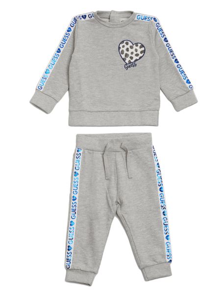 Set De Hanorac și Pantaloni Activi Cu Bandă Cu Logo Guess, Piatră Ușoară (3-18 M)