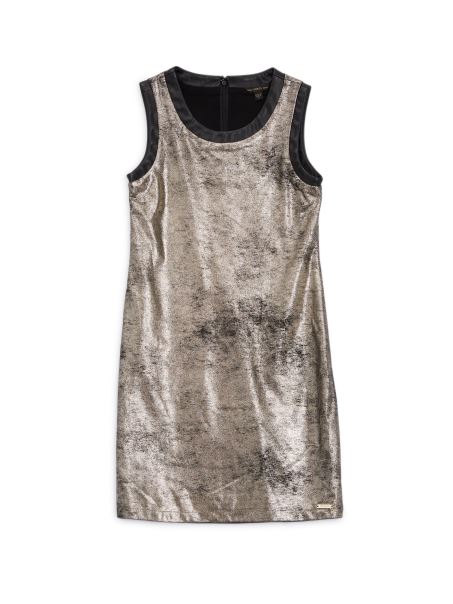 Rochie Guess Laminate Auriu Pe Negru Fără Mâneci Din Piele De Căprioară Artificială (7-14)